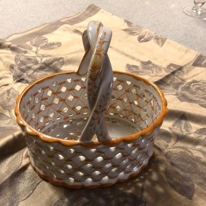 Vintage Hand Painted Portuguese Porcelain Basket